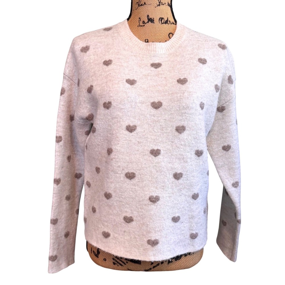 Splendid Womens Heart Pattern Wool Blend Cozy Comfy Preppy‎ Sweater Cream Small